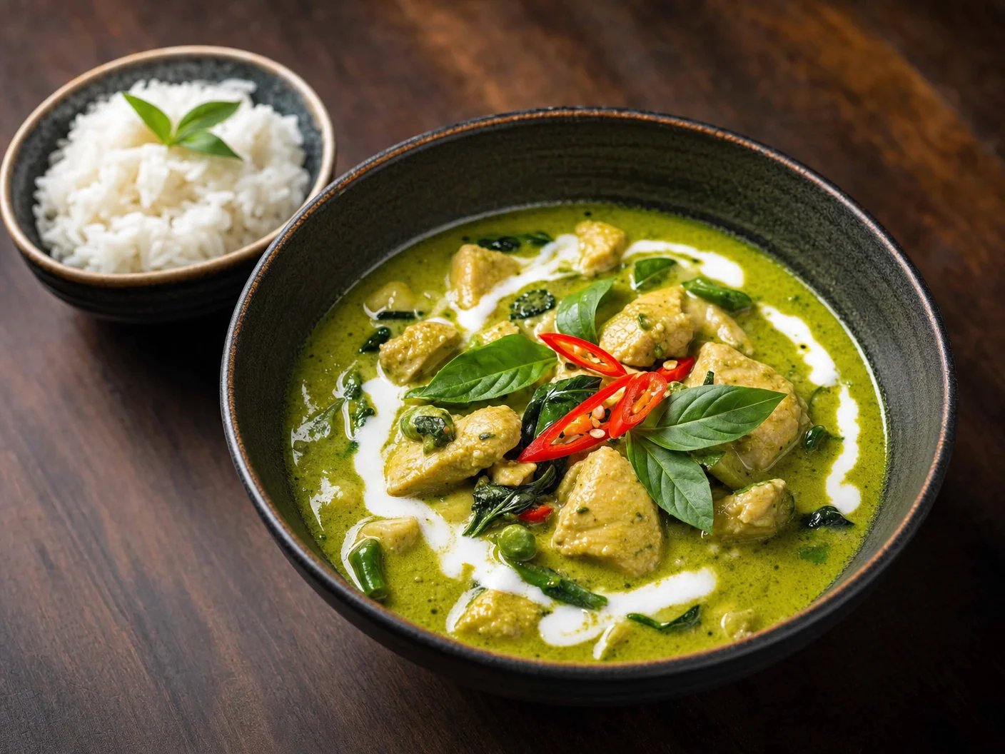 Thai green curry with fragrant jasmine rice